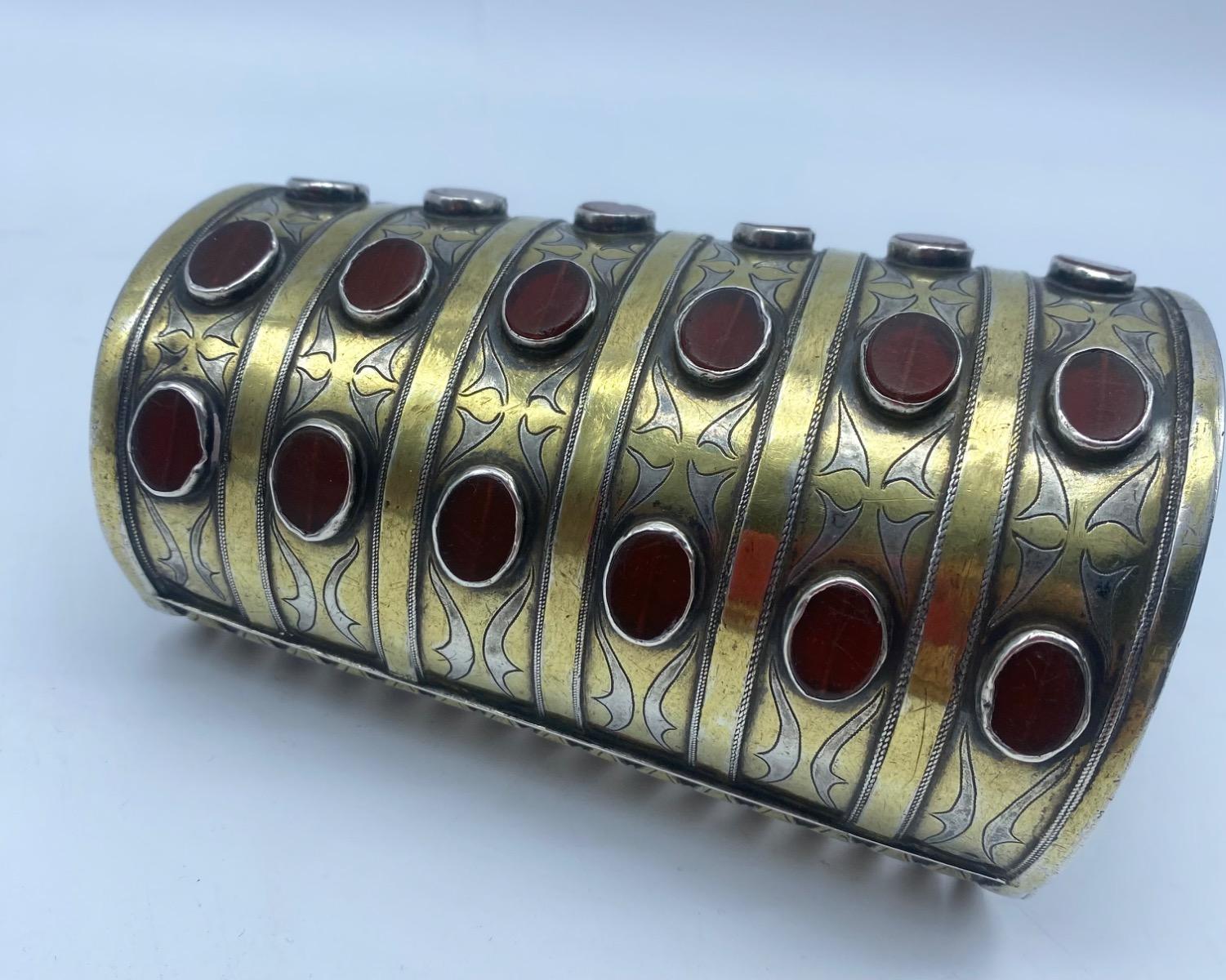 Antique rare Turkmen Tekke ethnic silver and carnelian bracelet