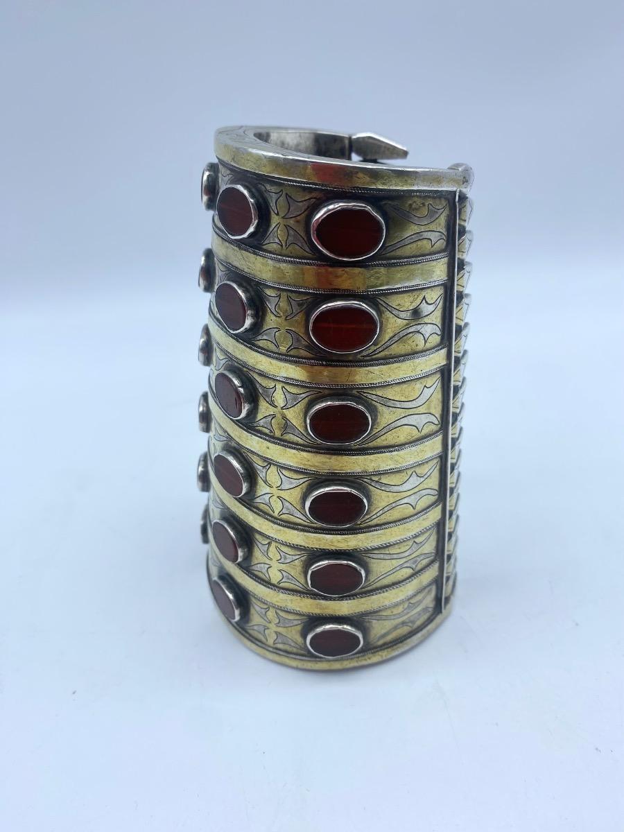 Antique rare Turkmen Tekke ethnic silver and carnelian bracelet