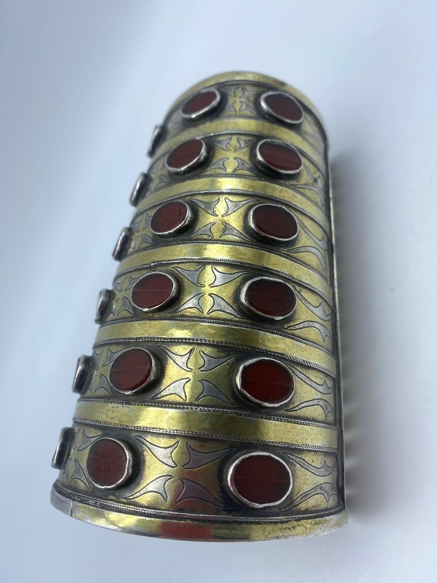 Antique rare Turkmen Tekke ethnic silver and carnelian bracelet