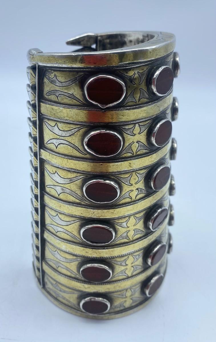 Antique rare Turkmen Tekke ethnic silver and carnelian bracelet