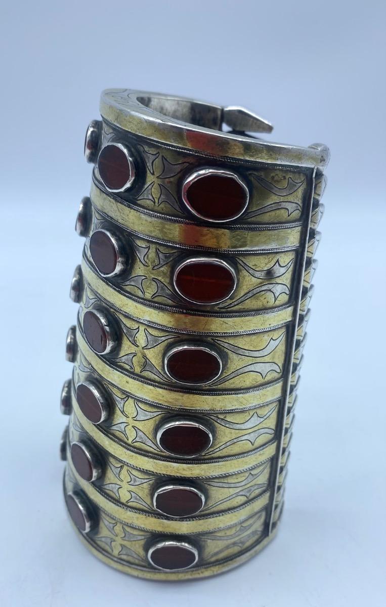 Antique rare Turkmen Tekke ethnic silver and carnelian bracelet