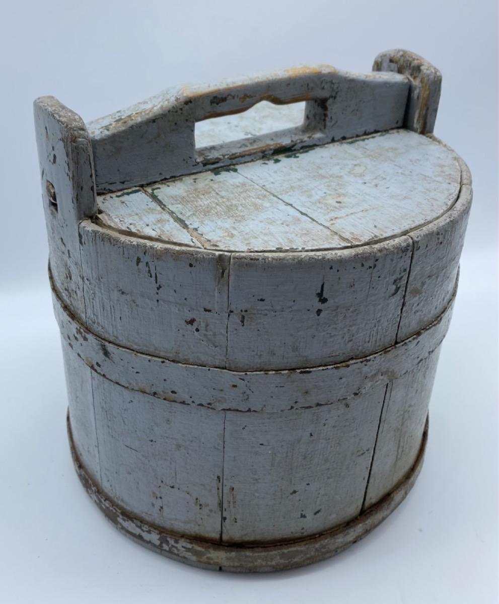 Antique Swedish wooden bucket tub with lid 