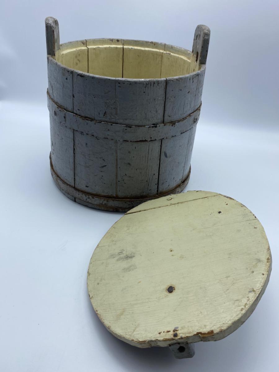 Antique Swedish wooden bucket tub with lid 
