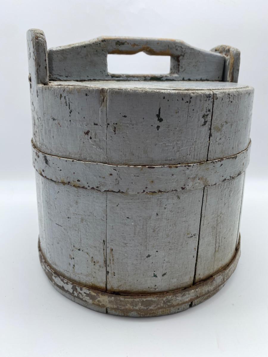Antique Swedish wooden bucket tub with lid 