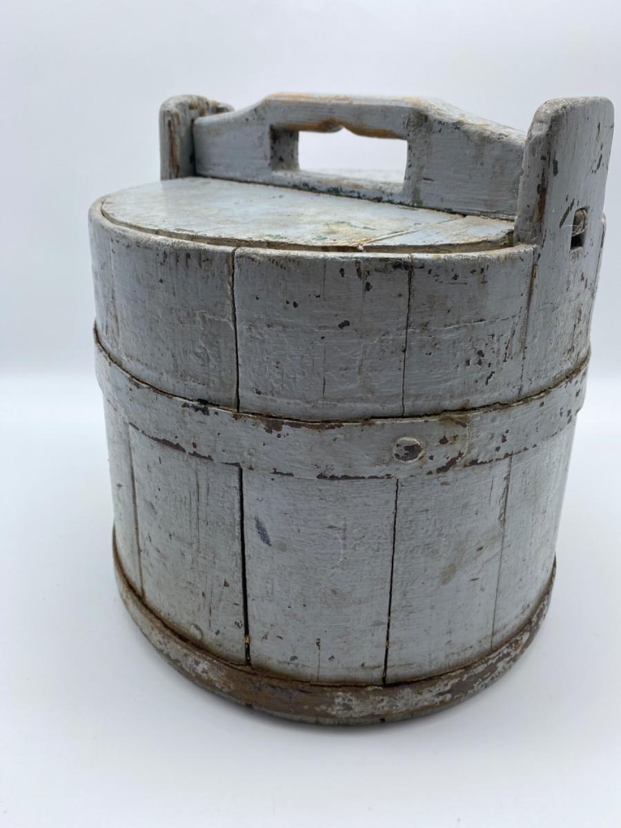 Antique Swedish wooden bucket tub with lid 