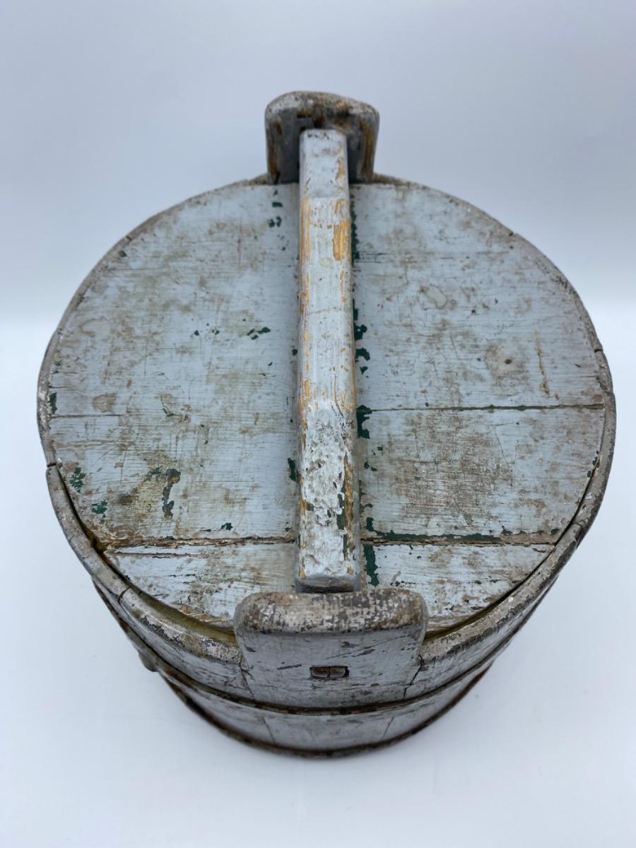 Antique Swedish wooden bucket tub with lid 