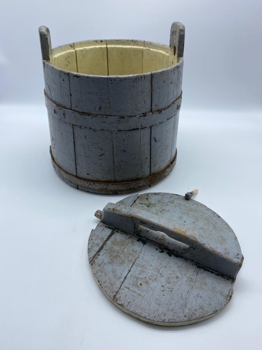 Antique Swedish wooden bucket tub with lid 