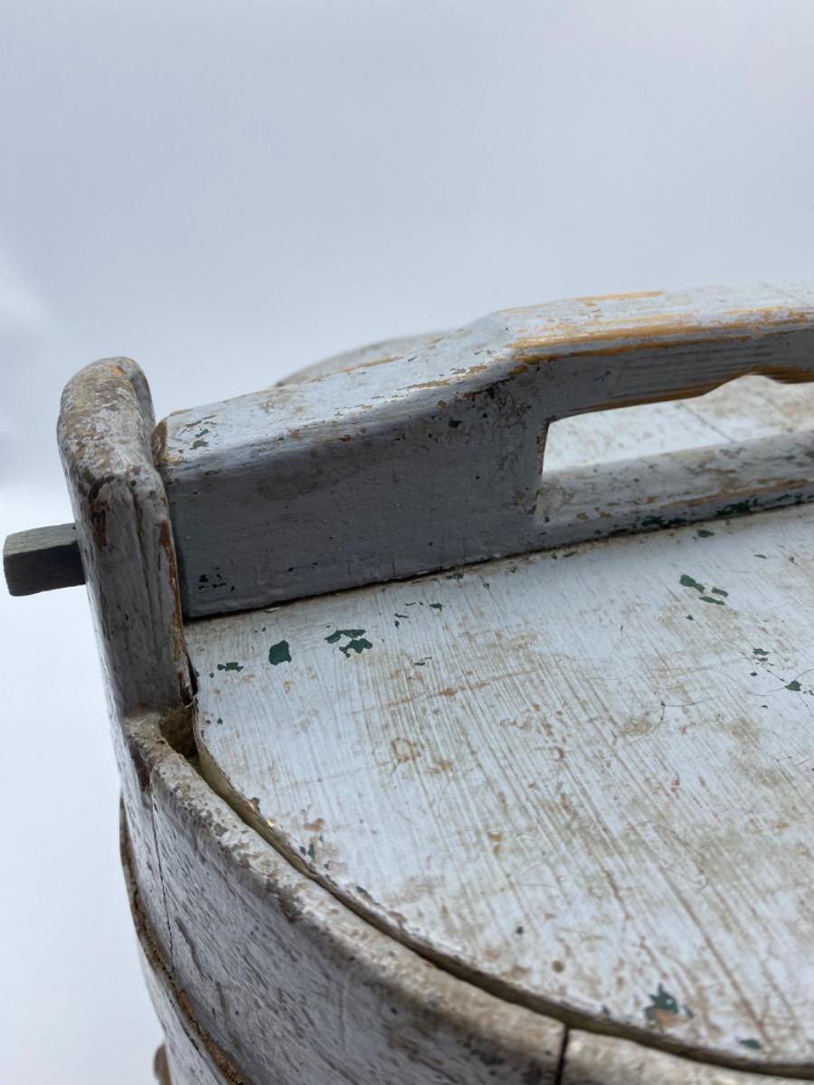 Antique Swedish wooden bucket tub with lid 