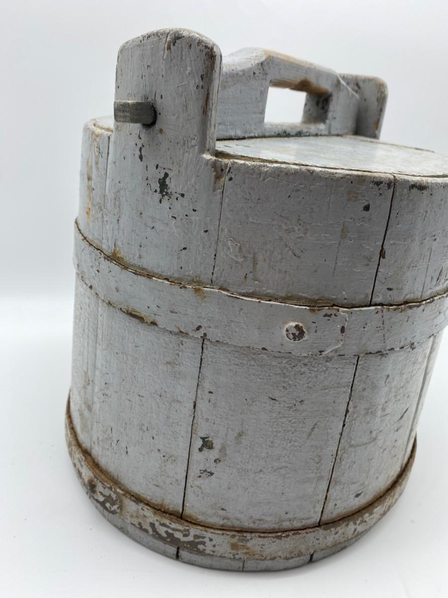 Antique Swedish wooden bucket tub with lid 