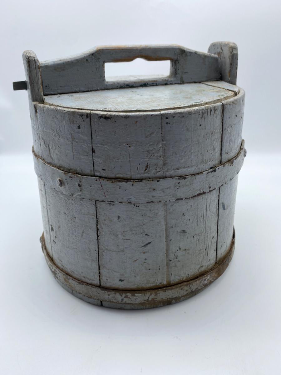 Antique Swedish wooden bucket tub with lid 