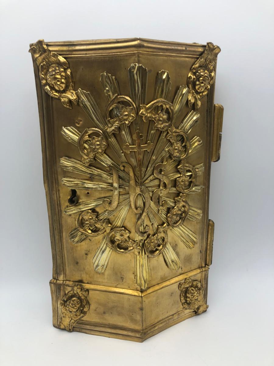 Antique wooden and metal gilded French tabernacle door 