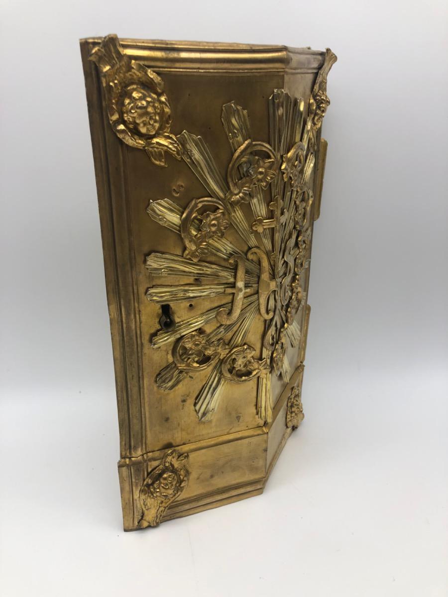 Antique wooden and metal gilded French tabernacle door 