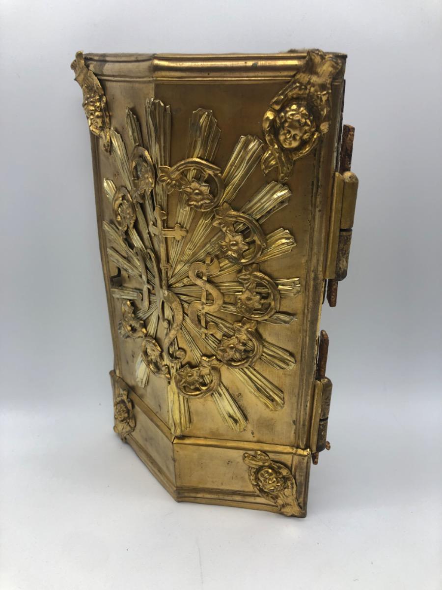 Antique wooden and metal gilded French tabernacle door 