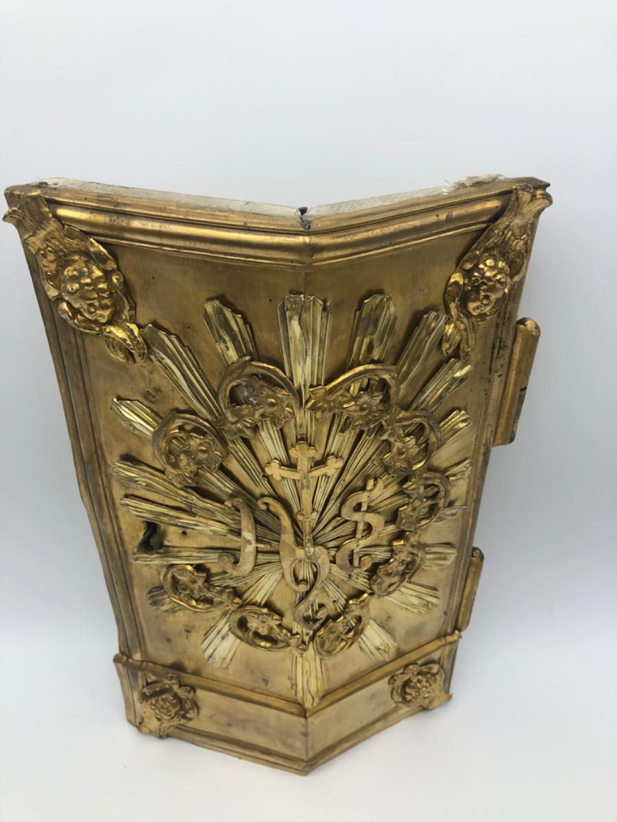 Antique wooden and metal gilded French tabernacle door 