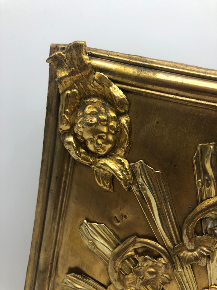 Antique wooden and metal gilded French tabernacle door 