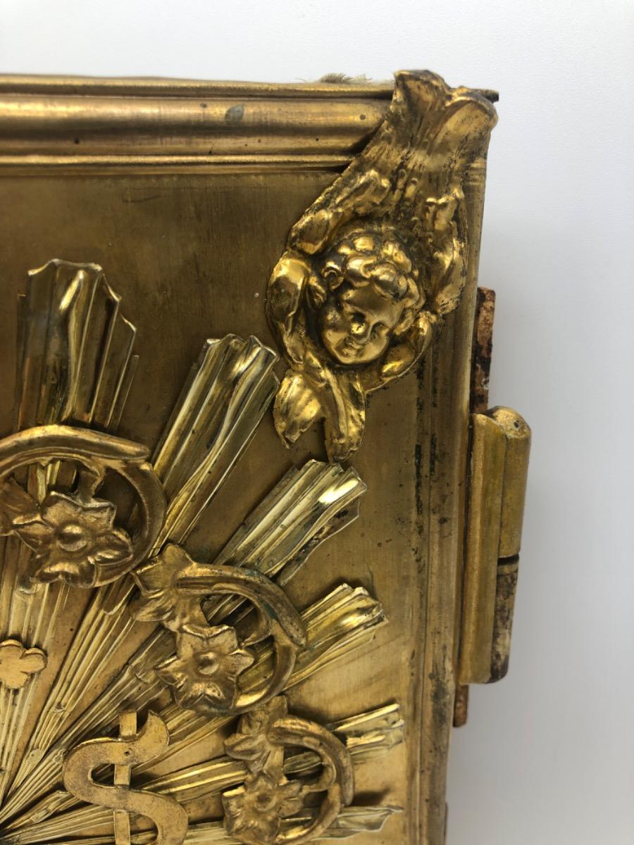 Antique wooden and metal gilded French tabernacle door 