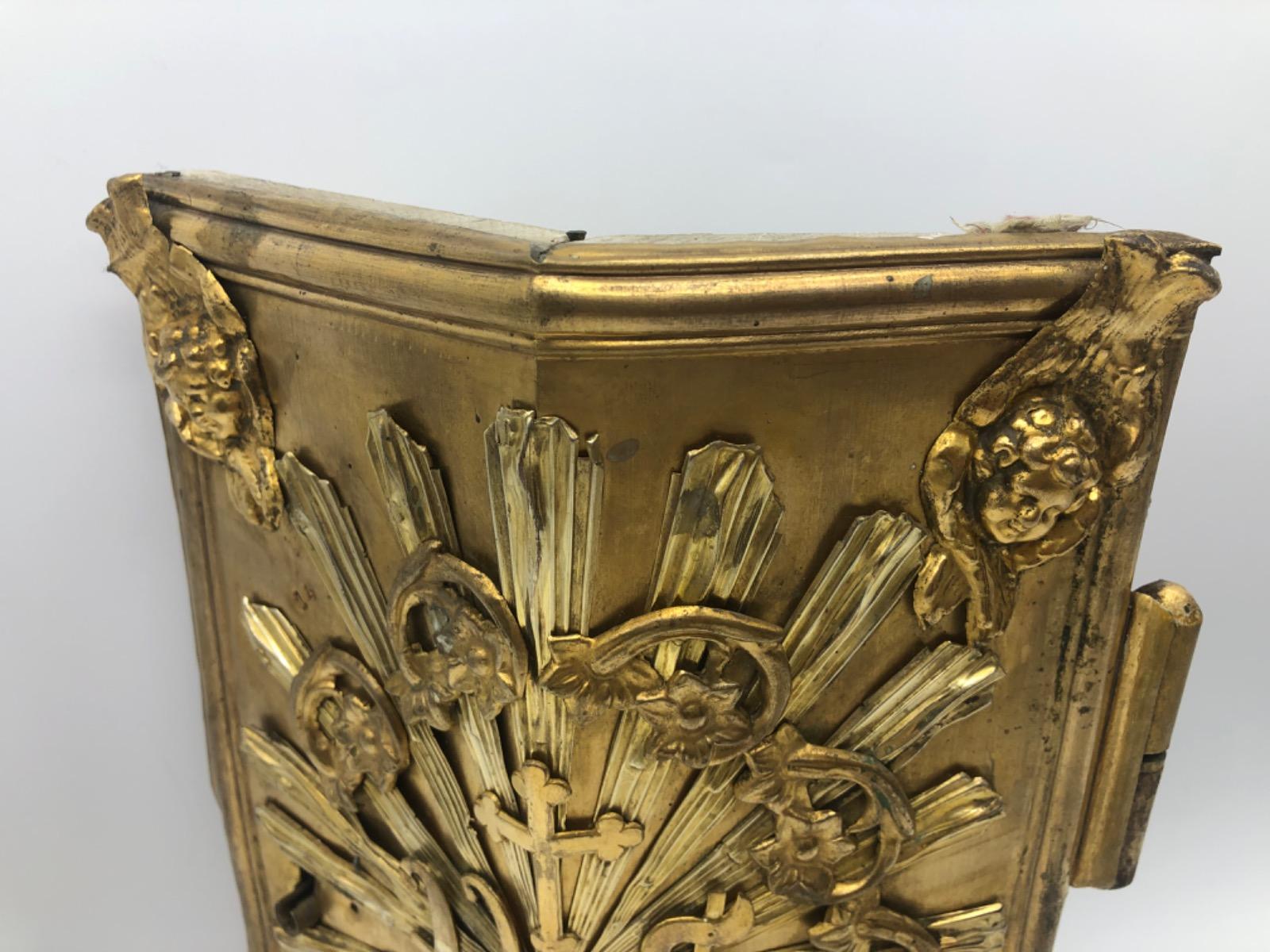 Antique wooden and metal gilded French tabernacle door 