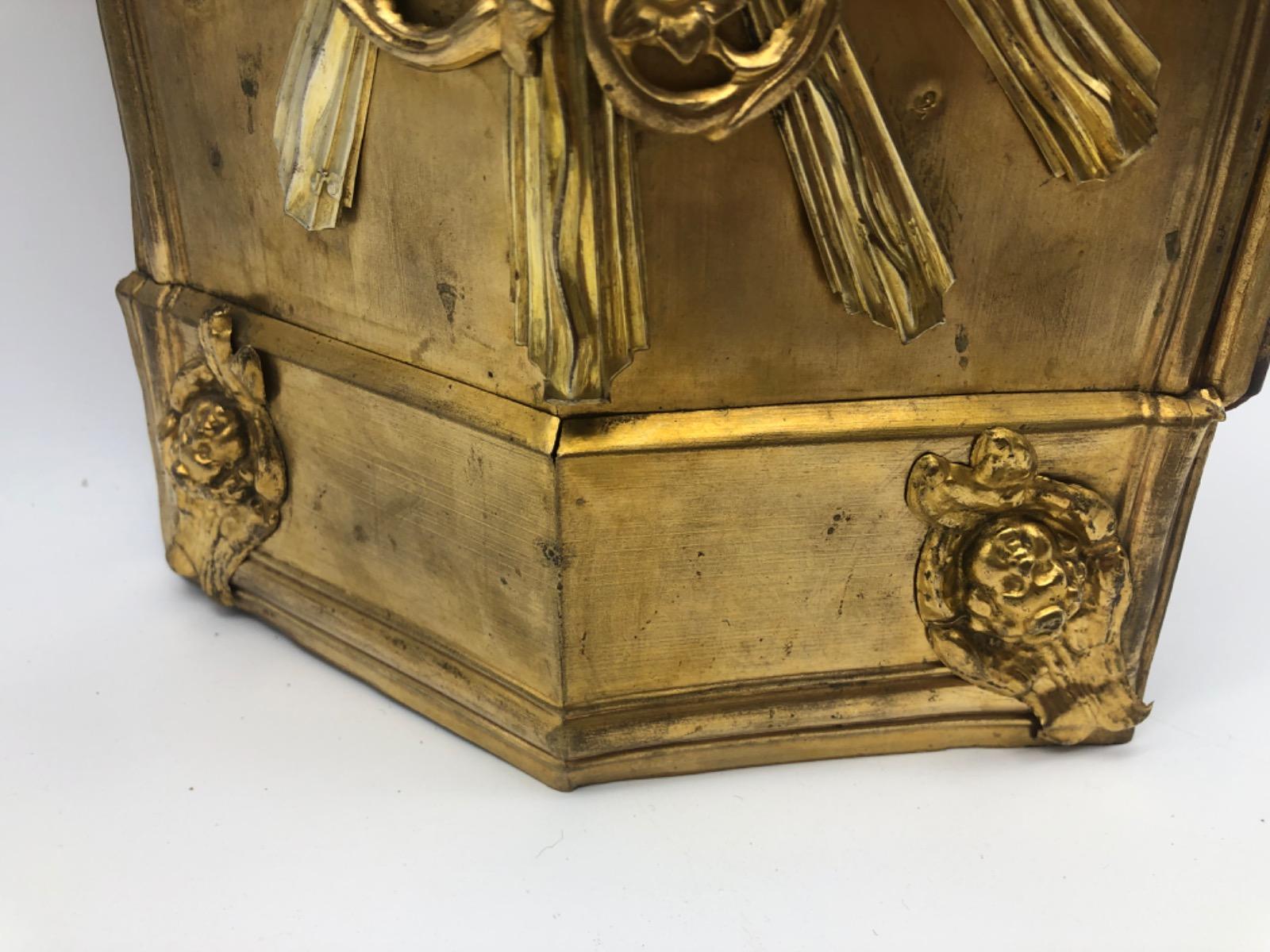 Antique wooden and metal gilded French tabernacle door 