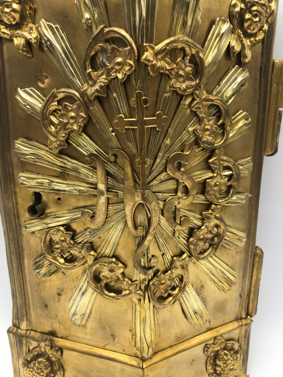 Antique wooden and metal gilded French tabernacle door 