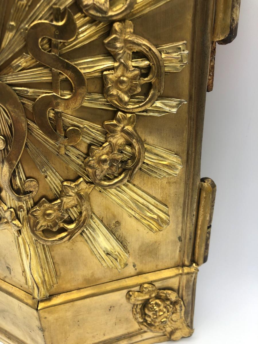Antique wooden and metal gilded French tabernacle door 