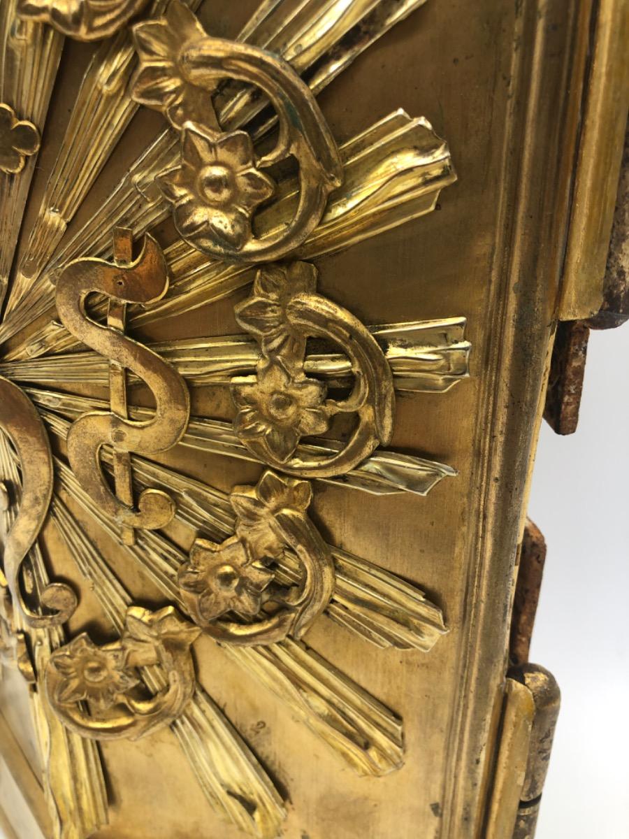 Antique wooden and metal gilded French tabernacle door 