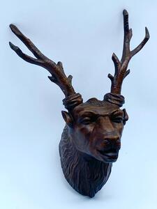 Antique Black Forest wood carved deer mount 