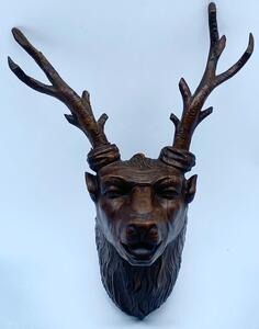 Antique Black Forest wood carved deer mount 