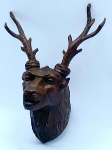 Antique Black Forest wood carved deer mount 