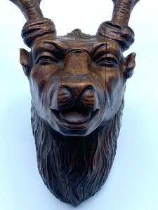 Antique Black Forest wood carved deer mount 