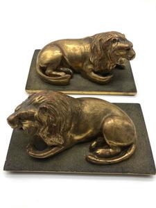 Antique pair of wood gilded lions 