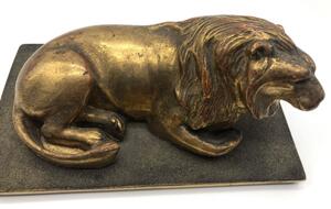 Antique pair of wood gilded lions 
