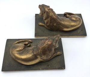Antique pair of wood gilded lions 