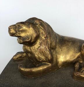 Antique pair of wood gilded lions 