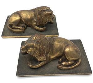 Antique pair of wood gilded lions 