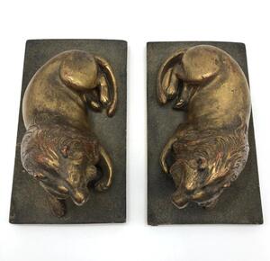 Antique pair of wood gilded lions 