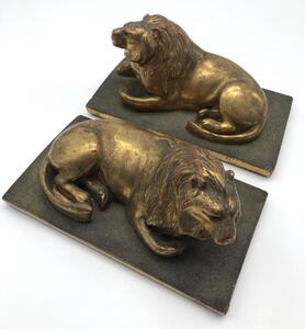 Antique pair of wood gilded lions 