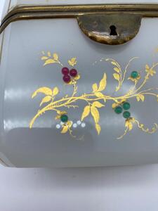 Antique opaline glass box with stones 