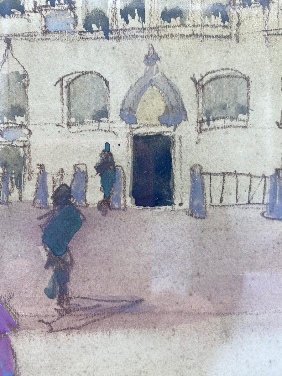 Art Deco Victor Creten gouache watercolor View of Venice 