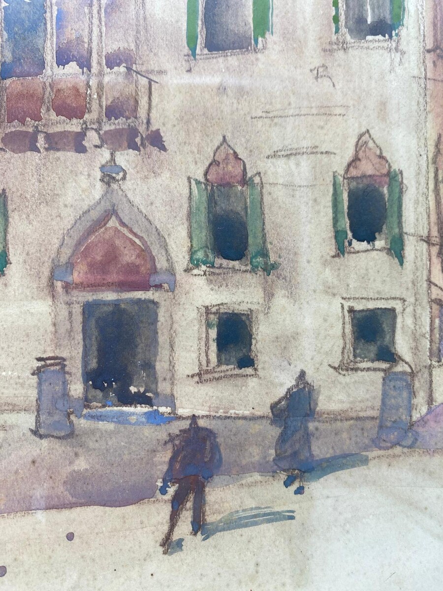 Art Deco Victor Creten gouache watercolor View of Venice 
