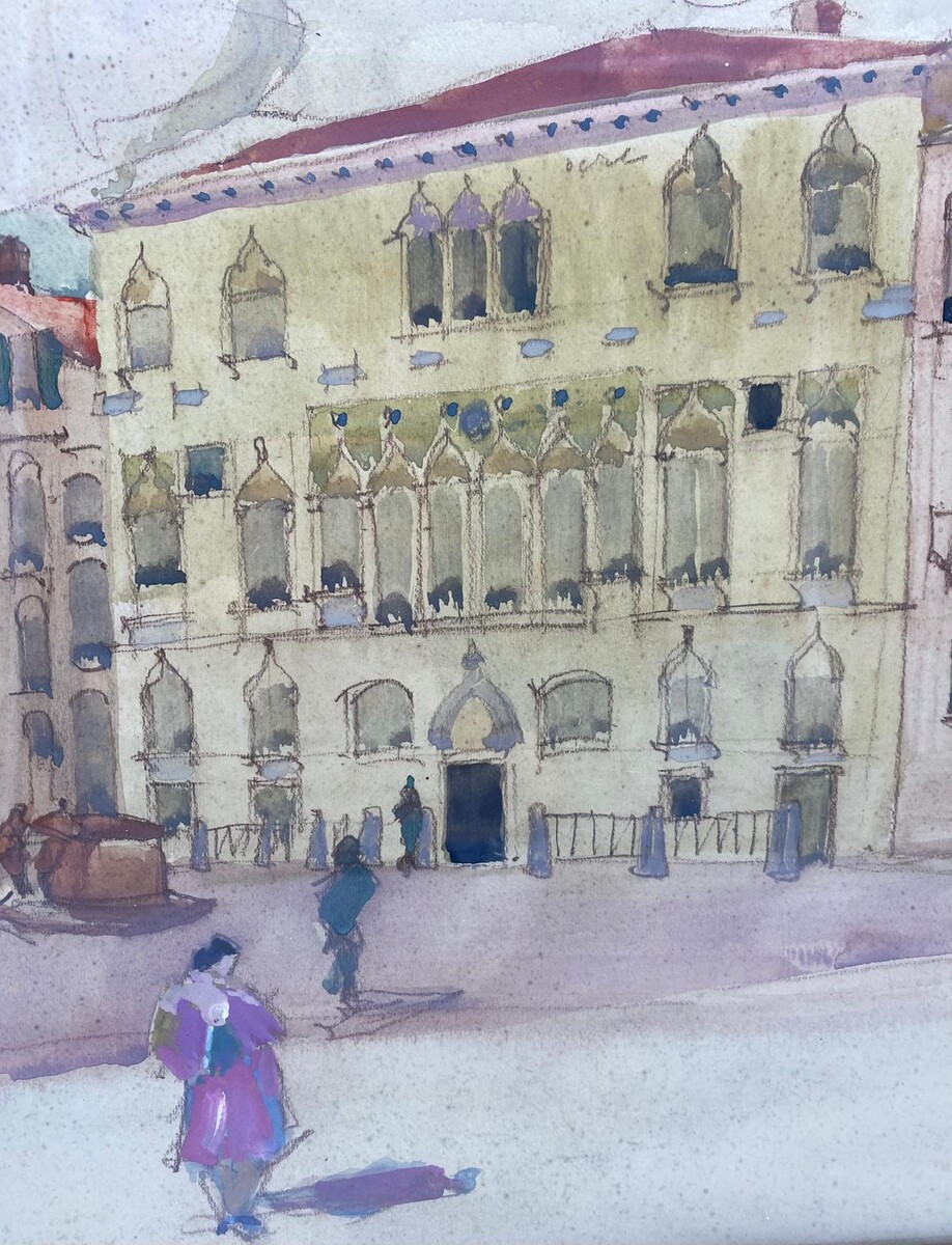 Art Deco Victor Creten gouache watercolor View of Venice 