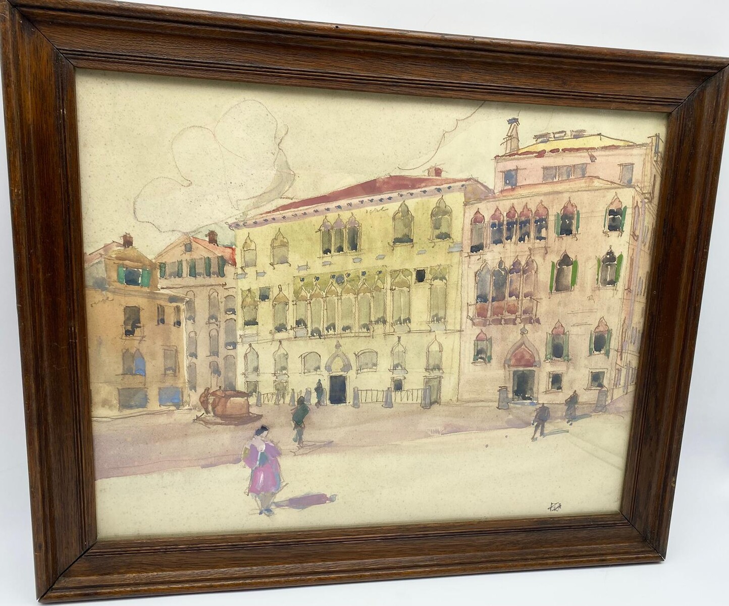 Art Deco Victor Creten gouache watercolor View of Venice 