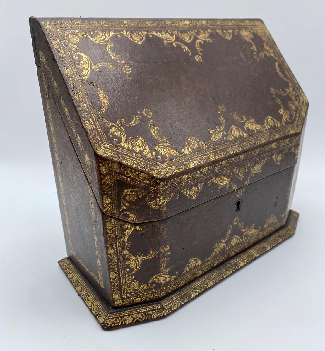 Boissier Paris leather gilded Napoleon III confectionery stationary box briefcase 