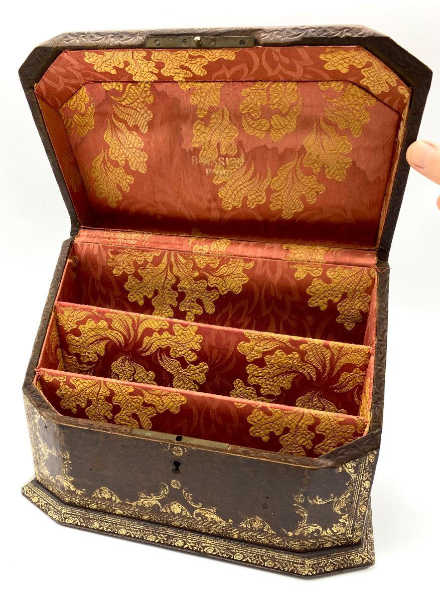 Boissier Paris leather gilded Napoleon III confectionery stationary box briefcase 