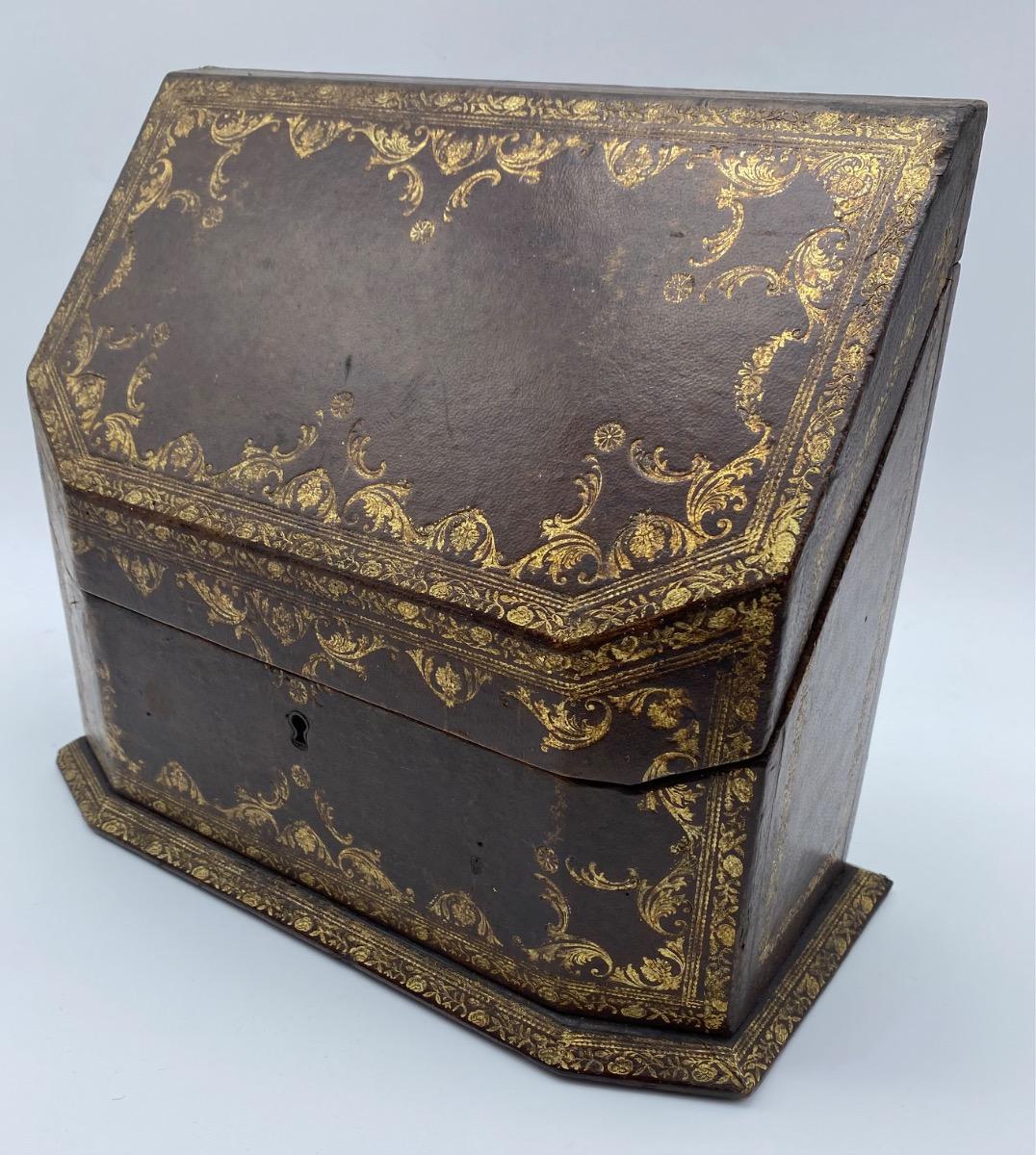Boissier Paris leather gilded Napoleon III confectionery stationary box briefcase 