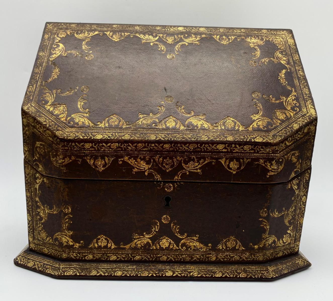 Boissier Paris leather gilded Napoleon III confectionery stationary box briefcase 