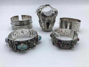 Silver ethnic jewelry bracelets and intaglio ring 