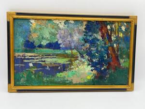 Impressionist oil painting on panel landscape by Emile Lecomte