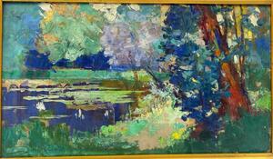 Impressionist oil painting on panel landscape by Emile Lecomte