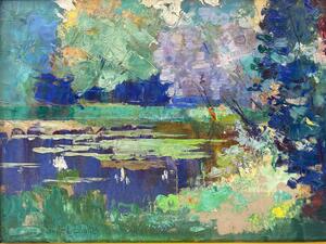 Impressionist oil painting on panel landscape by Emile Lecomte