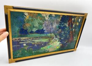 Impressionist oil painting on panel landscape by Emile Lecomte